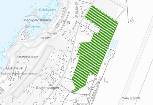 Området för exploateringsprojektet verksamhetsområde Annelund i Visby.